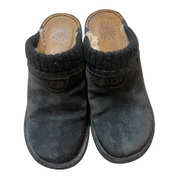 UGG Suede Clogs‎ Knit Collar Comfort Slippers Shoes Black Size 7 - Picture 1 of 4
